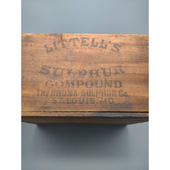 Antique 1900s Littell's Sulphur Compound Poultry Dovetail Wood Box, St. Louis MO - Picture 2 of 16